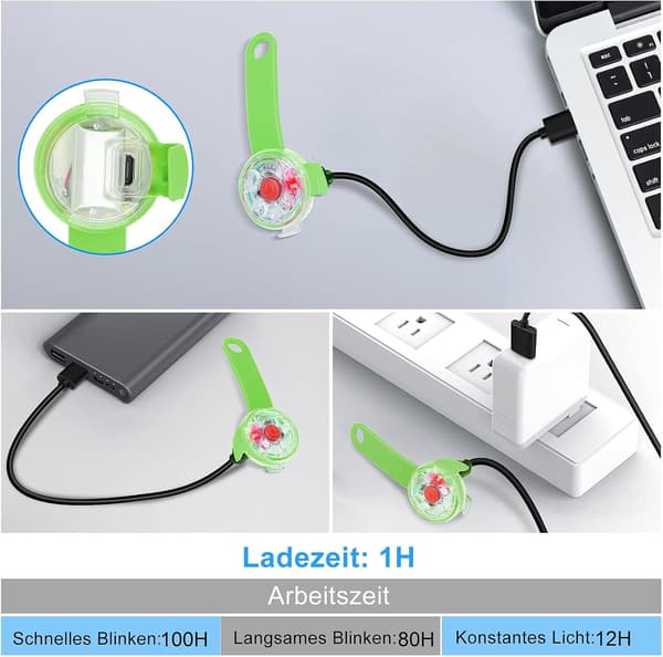 wxsp LED-blinkende lys til hunde og katte, USB-genopladelig, til hunde, 3 blinkende tilstande, vandtæt, til