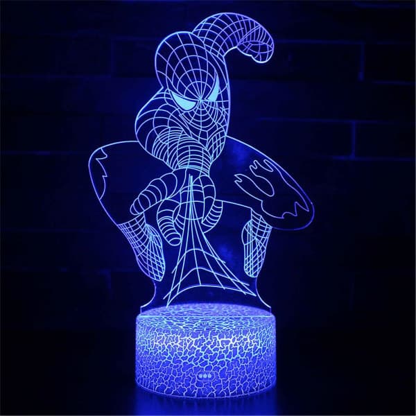 Spider-Man 3D Night Light with Base and Remote Control USB Rechargeable Spiderman LED Night Lamp