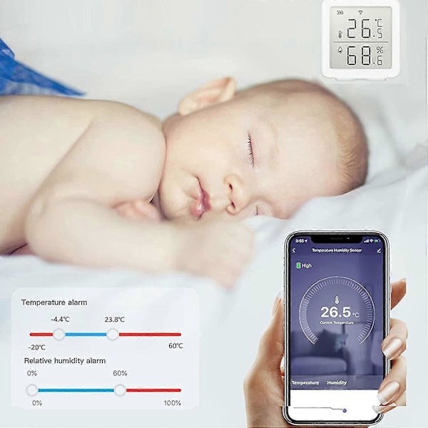 Wifi Trådlös Temperatursensor, Wifi Temperatur- och Fuktighetsmätare, Trådlös Hygrometer Termometer för Inomhusbruk, Hemmautomation