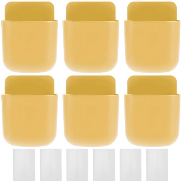 6 set Home Use Phone Storage Case Remote Control Wall Mount Holder Yellow