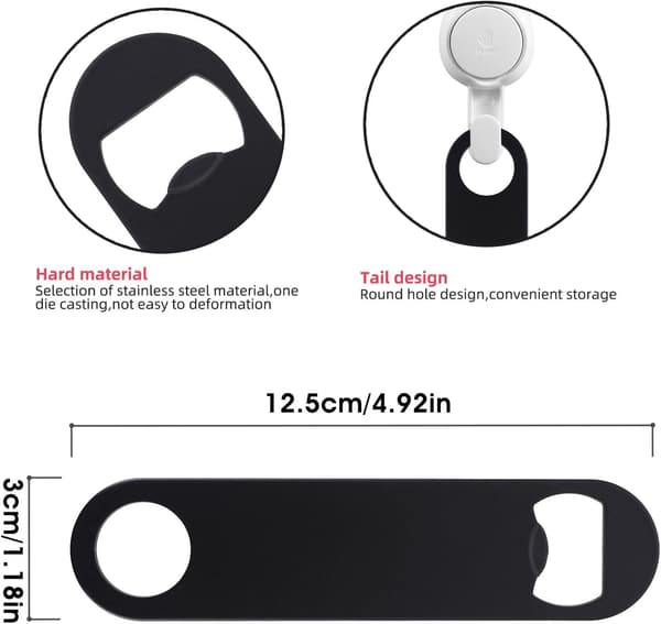 wxsp 2-delt flaskeåbner, sort, flaskeåbner, hjælpeværktøj i rustfrit stål, 12 cm flad ølåbner, flaskeåbner, bartender, ølåbner til