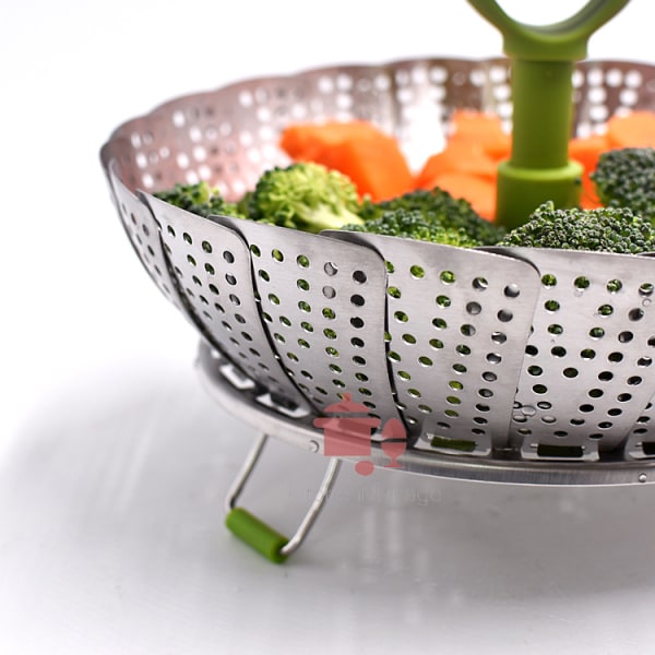 Hopfällbar grönsaksångkorg i rostfritt stål 9'' hopfällbar ångbåtskorg med avtagbart handtag för grönsaker a