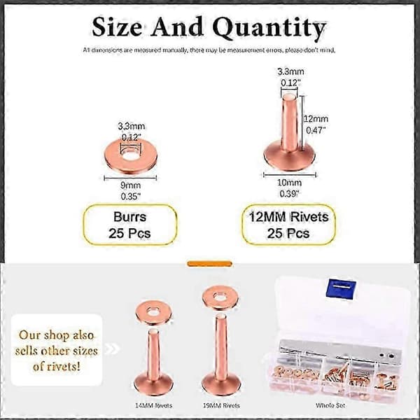 25 Sets Copper Rivets with Washers, 15/32 Inch Long Leather Copper Rivets, Suitable for Belts and Leather Red Röd