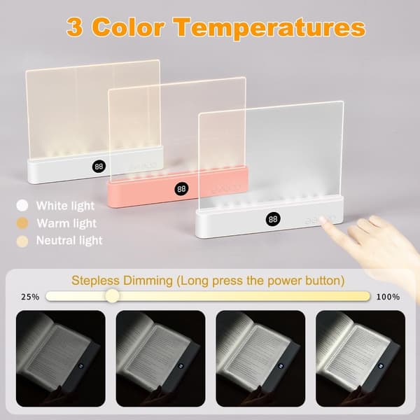 Book Light, Rechargeable Clear LED Flat Reading Light with 3 Colors and Timer, Dimmable Panel Light Full Page Lamp for Reading in Bed