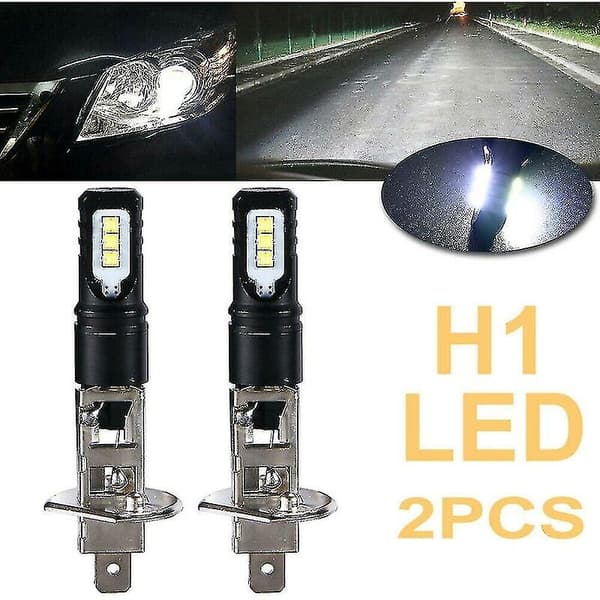 2x H1 6000k Superljus Vit 6000lm DRL LED-Strålkastarsats Helljus