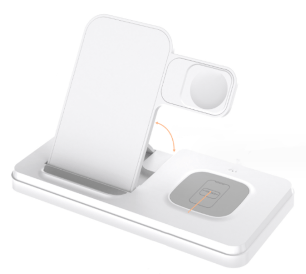 White Induction Charger 3-in-1, 15W Wireless Charger with Foldable