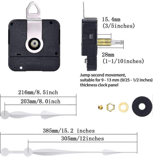 High Torque Long Shaft Clock Movement with 30cm Spade Hands (Silver) [DB]