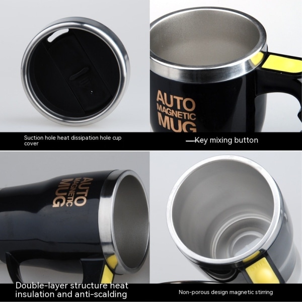 Sekoittava kahvikuppi ruostumattomasta teräksestä valmistettu automaattinen magneettinen sähköinen kahvimuki, pyörivä söpö sekoituskuppi yellow 1pcs