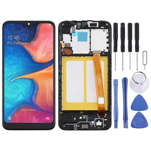 TFT LCD-skærm til Samsung Galaxy A20e Digitizer komplet samling med ramme (sort) Sort Svart