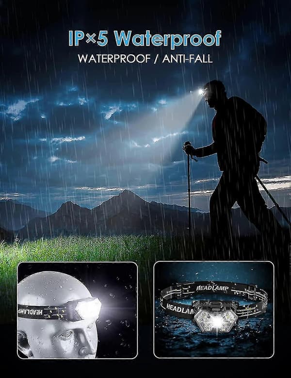 Vanntett 12000 Lumen Hodelykt Oppladbar Hodelykt Lyslampe 9led Lys
