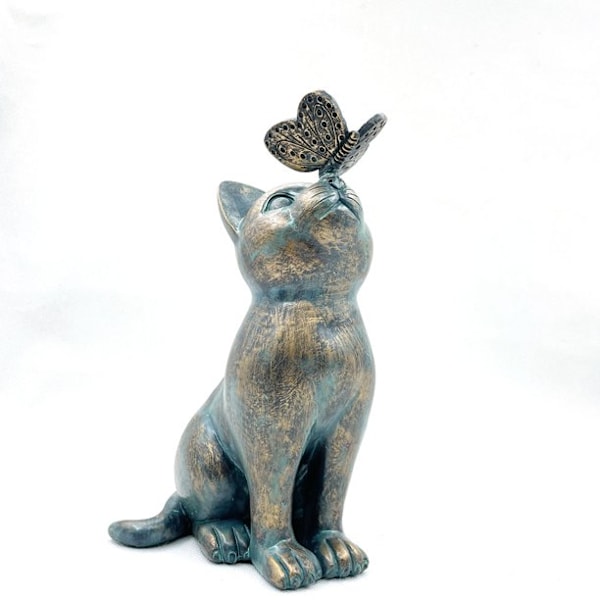 Katt Skulpturer Fjärilsstatyer Figurer Levande med Katter Hartshantverk Prydnadsföremål för Inomhus Utomhus Trädgård