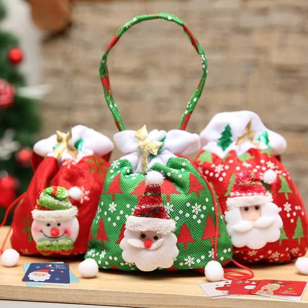 6 Tyg Julklappspåsar [3 Stilar, 2 Set] Jul Pre