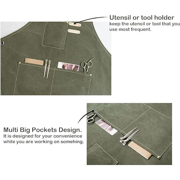 Justerbar Stor Plus Size Canvas Förkläde med Fickor För Män och Kvinnor Canvasförkläde (armégrönt)