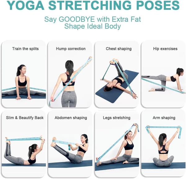 Gray exercise band with 11 loops, stretch band for yoga, elastic