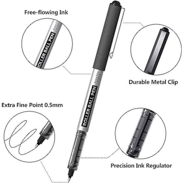 0.5mm Liquid Ink Pens for Writing, Journaling, Note Taking, School, Office, Black 8, Blue 2, Red 2