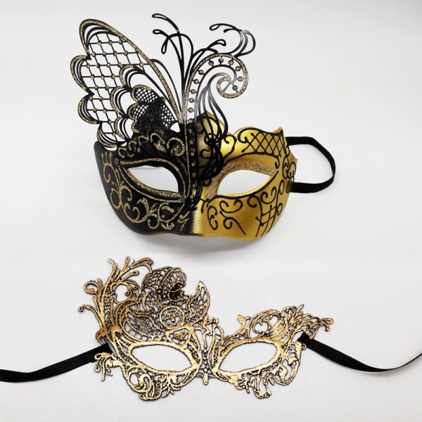 Maskeradmask för kvinnor gyllene spetsmask Blommiga venetianska masker för maskeradbal, Halloweenfest（2st）