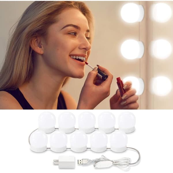 LED-belysningssæt til sminkebord - 10 justerbare LED-pærer - 4,5m USB-stribe
