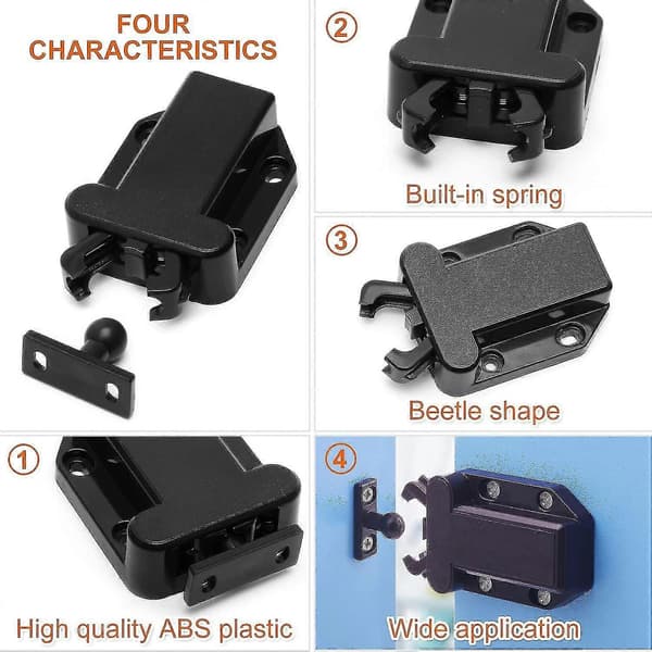 6 Pieces Black Push-to-Open Latches, Touch Release Door Catches, Automatic Pop Up Function Cabinet Locks, ABS Push Latches db