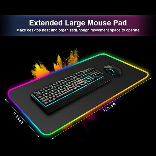 RGB Musematte, Gaming Stor XXL Spillmusematte med 12 Lys, ZQKLA