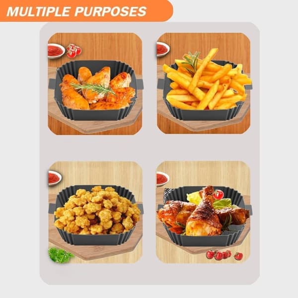 2-pack Airfryer Silicone Basket, Grey, Reusable, Non-stick, Easy to Clean Grey Grå