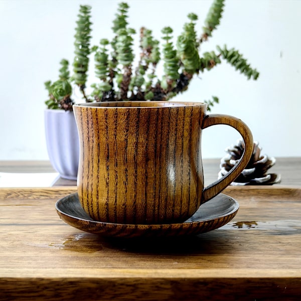 3 st/set Träkopp Fat Skål Sked Set Kaffe Te Verktyg Tillbehör