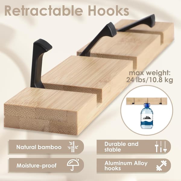 wxsp Wall Mounted Coat Rack with 3 Retractable Hooks, Space-Saving Aluminum Hook Rack for Entryway, Bathroom, Bedroom, and Office,
