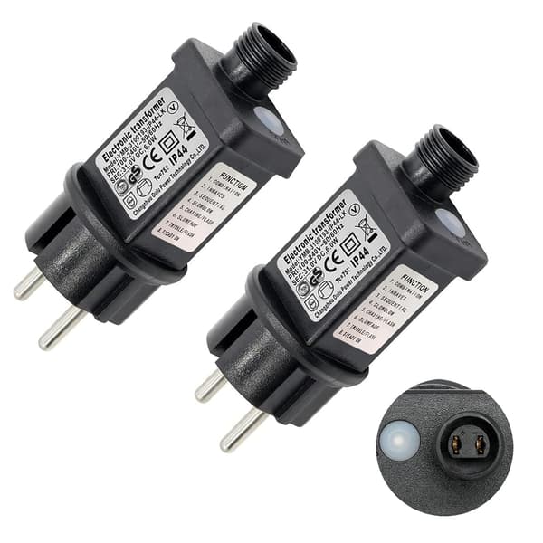 2 stk 31V 6W EU-plugg 8 moduser lyslenke strømadapter med timer, minnefunksjon, IP44-plugg vanntett transformator for julelys nettlys