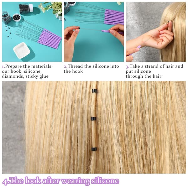 10 Pieces Hair Extension Loop Needle Threader Pulling Hook Tool and Bead Device Tool Loop Threader for Hair or Feather Extensions (Purple) Purple