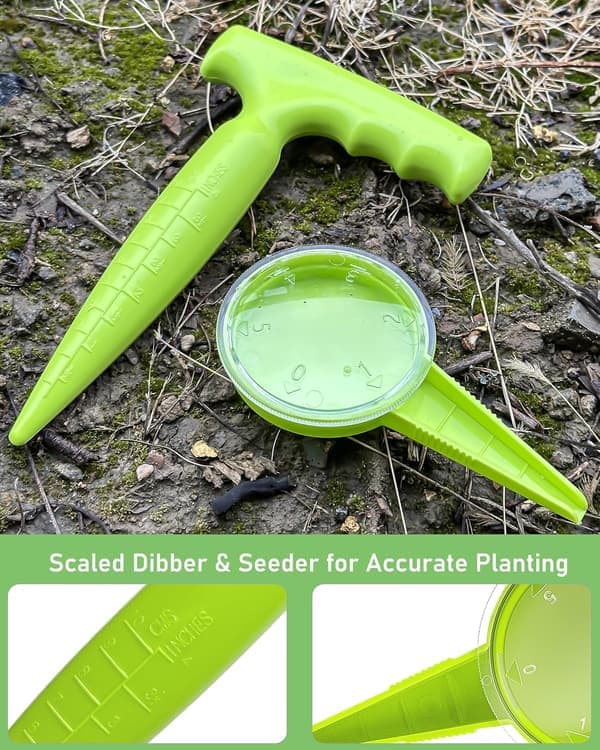 Seed Spreader - Handheld Manual Garden Seed Sower with Dibber for Small Seeds