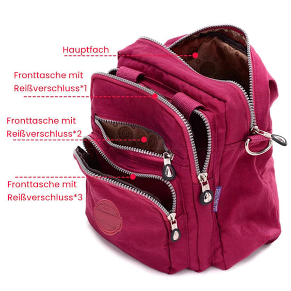 Afslappet nylon taske, stor rejsetaske, vandtæt håndtaske, 2-vejs brug Fuchsia