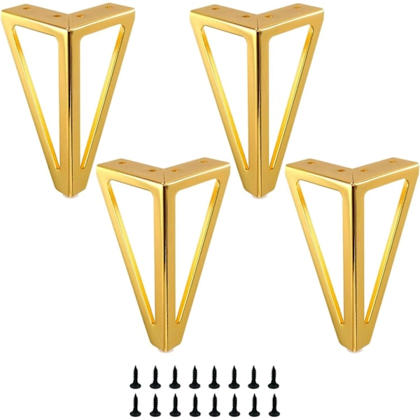 4 stk. 15 cm Guld Metal Møbelben - Udskiftning af Møbelben - Velegnet til Sofabord, TV-Skab, Sofa, Seng og Andre Bordben med Skruer