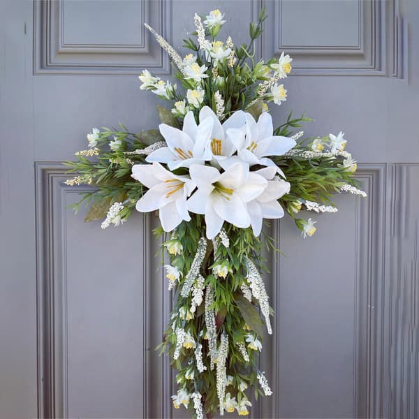 Easter Wreath Cross, Lily Wreath Door Hanging Decoration