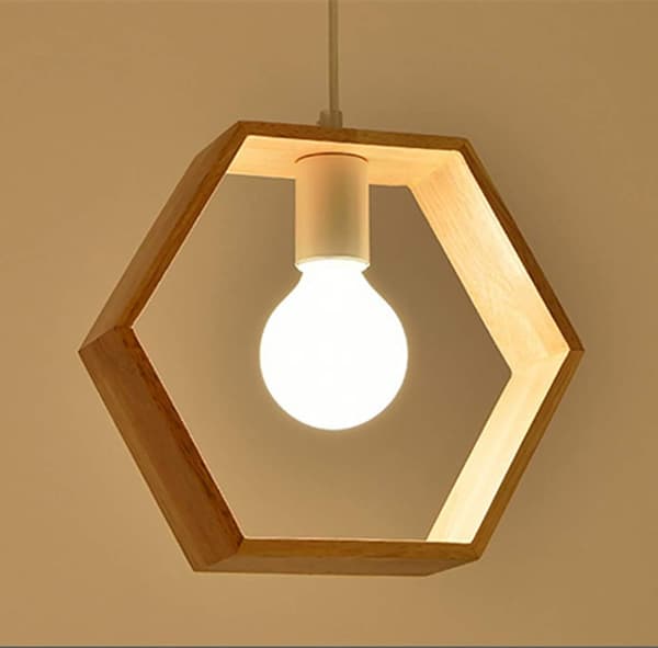 Rustikk vevd pendellampe, moderne design trehengende lampe for spisestue, har klassisk geometrisk form (trehul design)