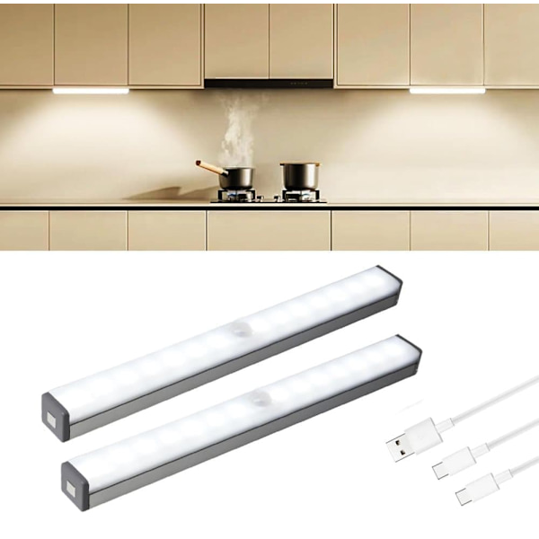 Smart Motion Sensor LED Lamp, 2-pack, Dimmable Without Switch, Suitable for Kitchen, Wardrobe, Stairs, Bedroom and Multiple Lighting Settings
