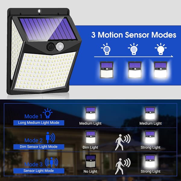 238 LED Solar Lights for Security with 3 Lighting Modes, Motion Sensor, 270° Wide Angle, IP65 Waterproof, Solar Wall Light (2-pack)
