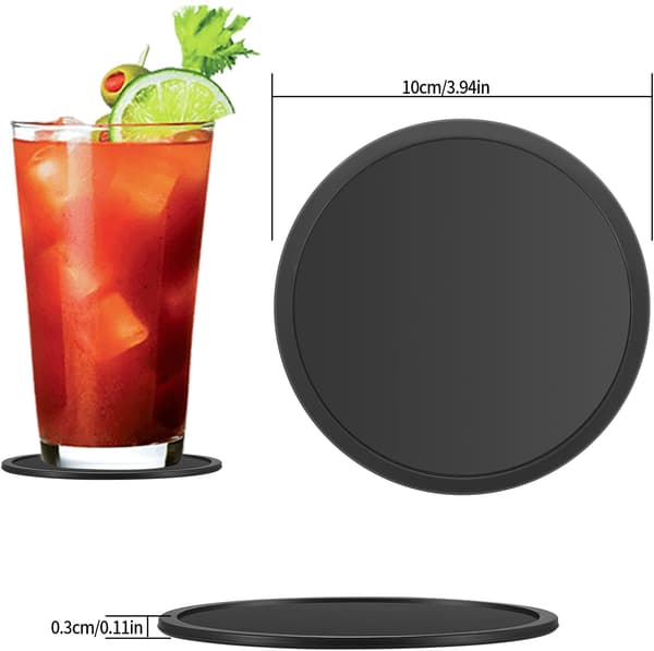 8-pack Coasters, Silicone Coasters, Drink Coasters, Black Round Coasters for Drinks, Bars, Cups, Glass Table Mats