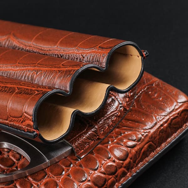 Krokodilläderhumidor, 3 rör bärbar cigarrlåda, högkvalitativ cigarrhumidor med cederträfoder, bra presenter till män