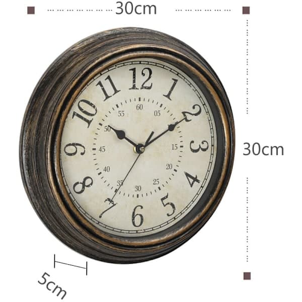 Vintage Quartz Wall Clock 30cm Silent Ticking Large Numbers &