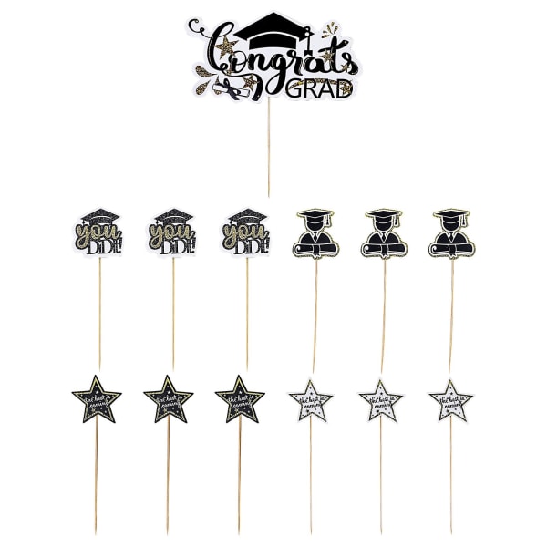 13 stk Kreative Kage Toppers Cupcake Topper Graduation Party Dekoration (Sort Guld)Sort 20x10.5cm Black 20x10.5cm