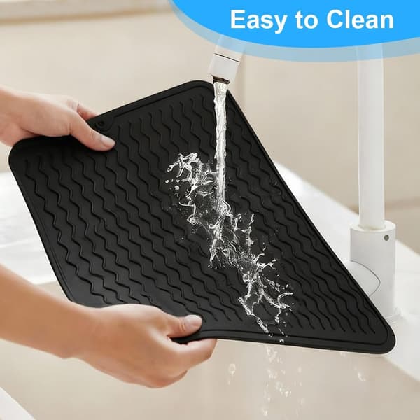 wxsp Silicone Drying Rack Mat, Silicone Dish Mat, for Kitchen Dishwashers, Quick Drying, Heat Resistant Non-Slip - Black, 30x 40