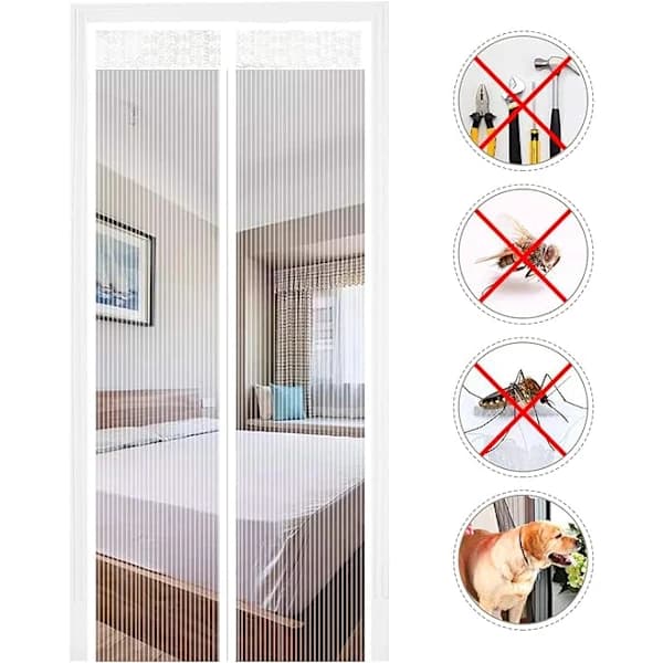 (85x200 cm, White) Magnetic Mosquito Net Automatic Closing Door C_tfrf