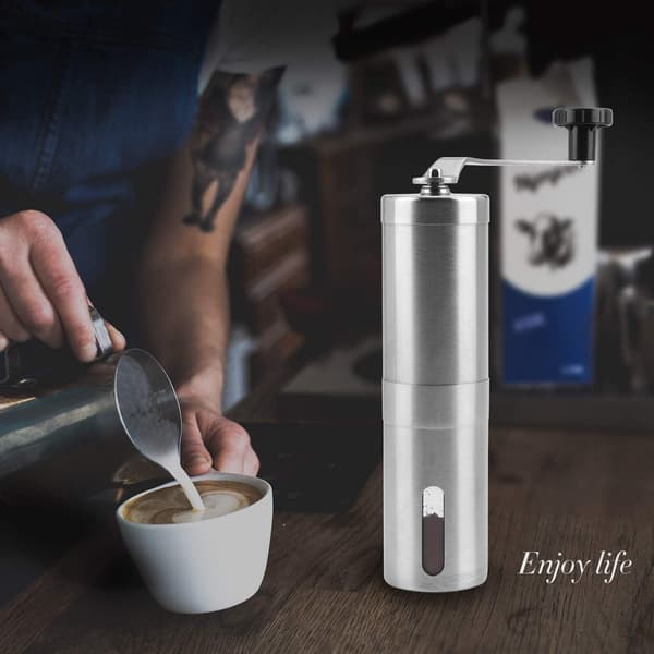 Manual Coffee Grinder Adjustable Ceramic Burrs Compact Size Stainless Steel Perfect For Home Office Travel Kitchen Accessory