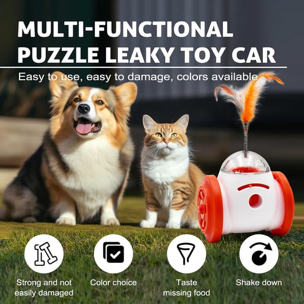 Interactive Cat Toy Tumbler With 4 Accessories For Playful Cats White And Orange Design