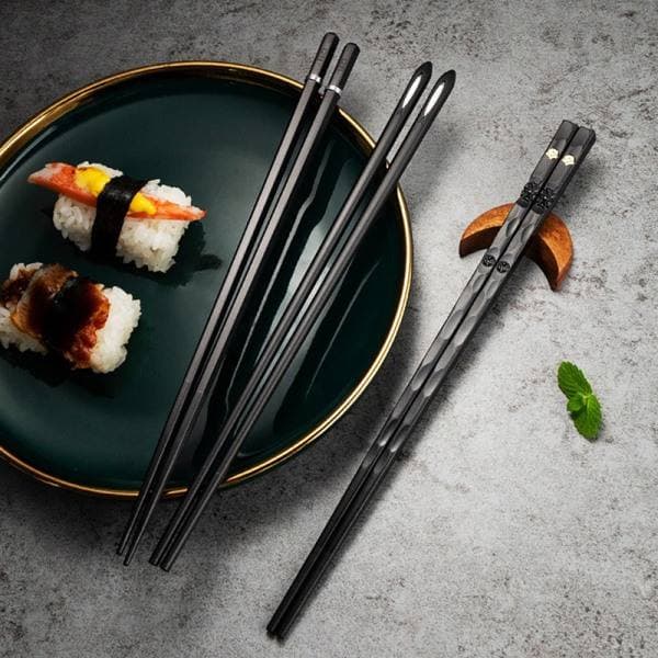5 Par Legering Graverede Spisepinde Skridsikre Genanvendelige Sushi Spisepinde
