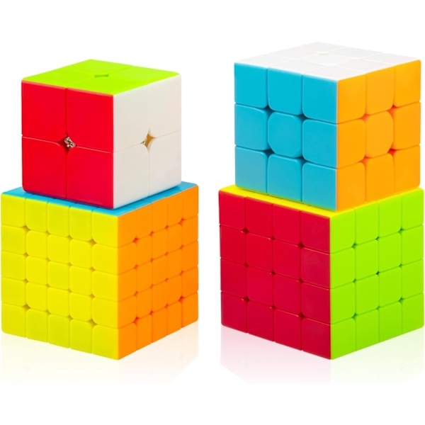 Speed ​​Cube Pakke 2x2 + 3x3 + 4x4 + 5x5, 4-pak No Sticker Magic Speed ​​Cube Puslespil, Legetøj til Drenge og Piger