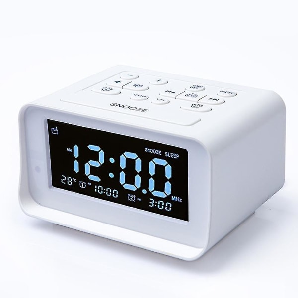 Digitaalinen herätyskelloradio kahdella USB laturilla makuuhuoneeseen, säädettävä herätysvoimakkuus ja kirkkaus (valkoinen)