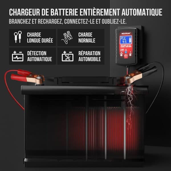 Bilbatterilader 1,75A, 6V og 12V, Helautomatisk intelligent batterilader, Vedlikeholdslader