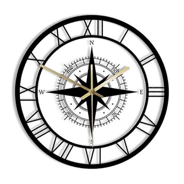Alarm Clock Transparent Wall Clock Black Wind Rose Compass Direction Table Nautical Acrylic Clock Decorative Wall Clock
