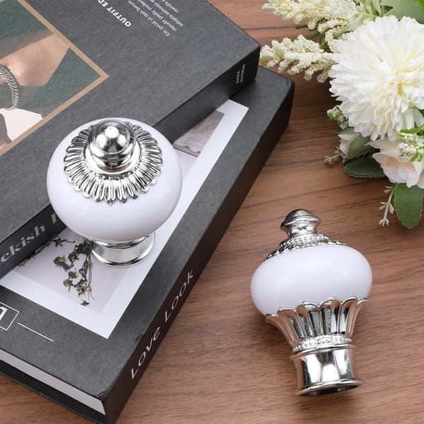 Replacement Curtain Rod Finials in White Petal Shape, Decorative Finials Suitable for 28mm Rods (White)