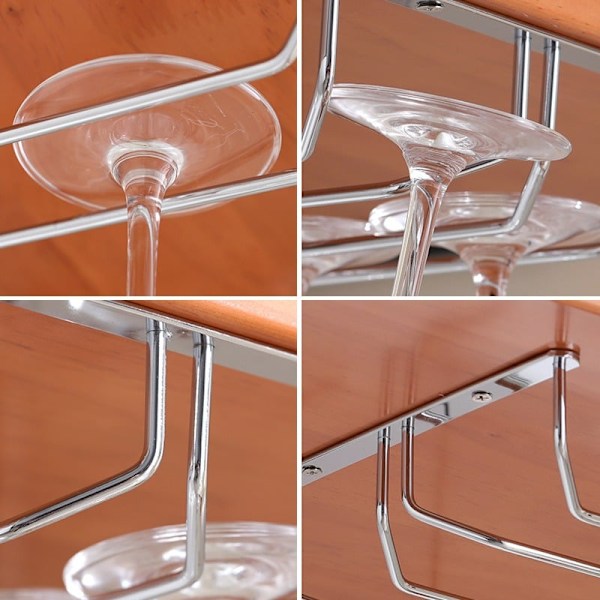 Vinglasstativ Under Skab Hængende Tråd Stænget Stativ Holder Krom Finish 27cm 3 Rækker - Vinglasstativ Holder, Krom